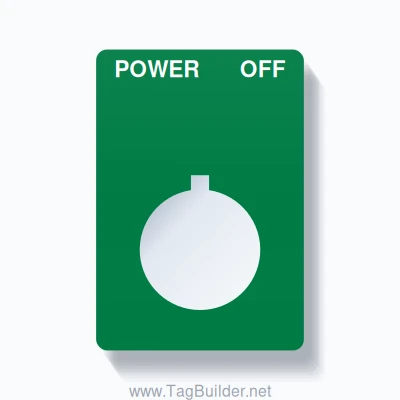 22mm Ring Tag – POWER OFF, Two-Line Rounded, Allen-Bradley Compatible, White on Green