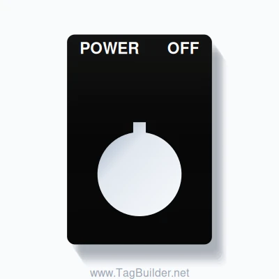 22mm Ring Tag – POWER OFF, Two-Line Rounded, Allen-Bradley Compatible, White on Black