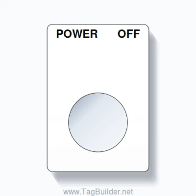 22mm Ring Tag – POWER OFF, Two-Line Rounded, Black on White