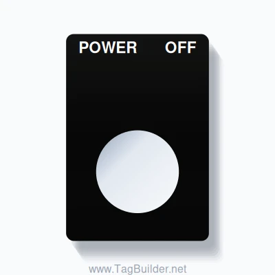 22mm Ring Tag – POWER OFF, Two-Line Rounded, White on Black