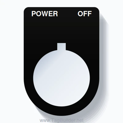 22mm Ring Tag – POWER OFF, Two-Line Slim, Allen-Bradley Compatible, White on Black