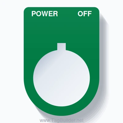 22mm Ring Tag – POWER OFF, Two-Line Slim, Allen-Bradley Compatible, White on Green