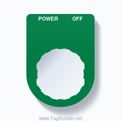 22mm Ring Tag – POWER OFF, Two-Line Slim, Schneider Electric Compatible, White on Green