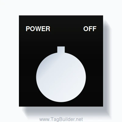 22mm Ring Tag – POWER OFF, Two-Line Square, Allen-Bradley Compatible, White on Black