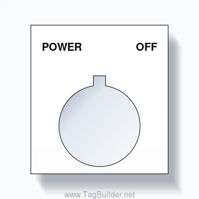 22mm Ring Tag – POWER OFF, Two-Line Square, Allen-Bradley Compatible, Black on White