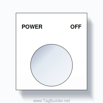 22mm Ring Tag – POWER OFF, Two-Line Square, Black on White