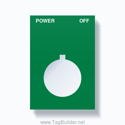 22mm Ring Tag – POWER OFF, Two-Line Squared, Allen-Bradley Compatible, White on Green