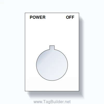 22mm Ring Tag – POWER OFF, Two-Line Squared, Allen-Bradley Compatible, Black on White