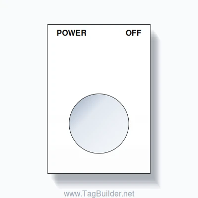 22mm Ring Tag – POWER OFF, Two-Line Squared, Black on White