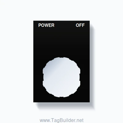 22mm Ring Tag – POWER OFF, Two-Line Squared, Schneider Electric Compatible, White on Black