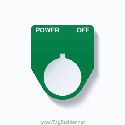 22mm Ring Tag – POWER OFF, Two-Line Traditional, Allen-Bradley Compatible, White on Green