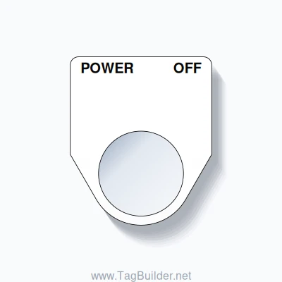 22mm Ring Tag – POWER OFF, Two-Line Traditional, Black on White
