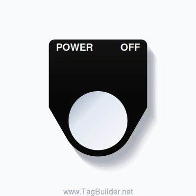 22mm Ring Tag – POWER OFF, Two-Line Traditional, White on Black