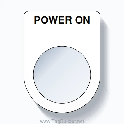 22mm Ring Tag – POWER ON, Single-Line Slim, Black on White
