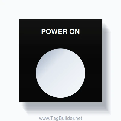22mm Ring Tag – POWER ON, Single-Line Square, White on Black