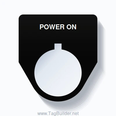 22mm Ring Tag – POWER ON, Single-Line Traditional, Allen-Bradley Compatible, White on Black