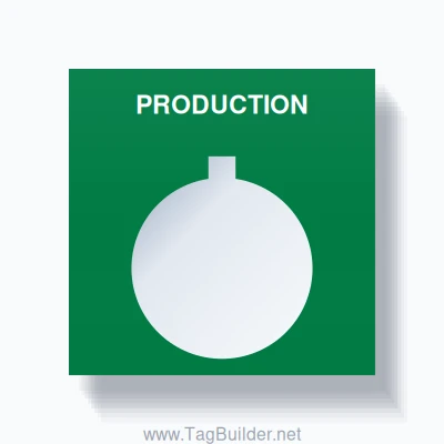 22mm Ring Tag – PRODUCTION, Single-Line Square, Allen-Bradley Compatible, White on Green