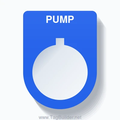 22mm Ring Tag – PUMP, Single-Line Slim, Allen-Bradley Compatible, White on Blue