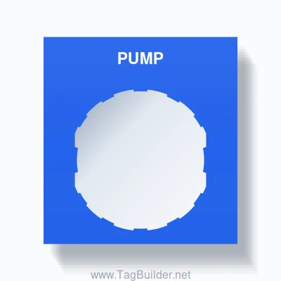 22mm Ring Tag – PUMP, Single-Line Square, Schneider Electric Compatible, White on Blue