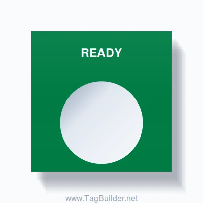 22mm Ring Tag – READY, Single-Line Square, White on Green