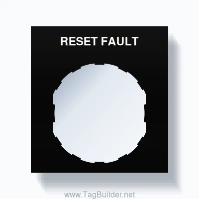 22mm Ring Tag – RESET FAULT, Single-Line Square, Schneider Electric Compatible, White on Black