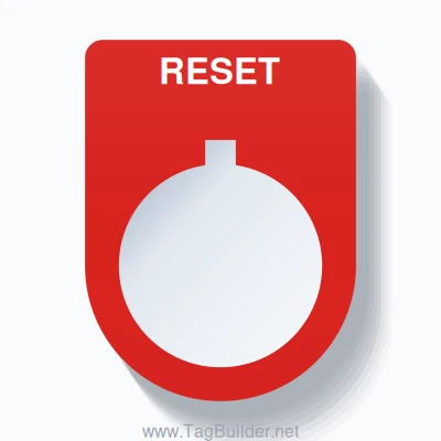 22mm Ring Tag – RESET, Single-Line Slim, Allen-Bradley Compatible, White on Red