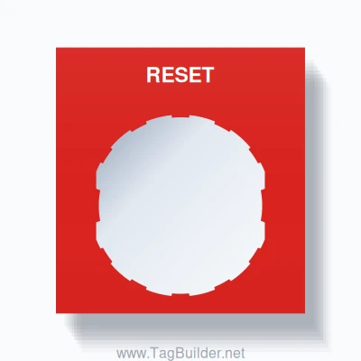 22mm Ring Tag – RESET, Single-Line Square, Schneider Electric Compatible, White on Red