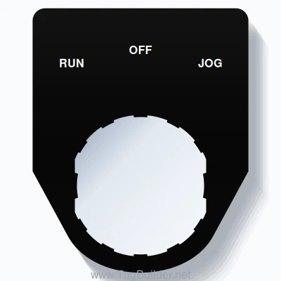 22mm Ring Tag – RUN OFF JOG, Three-Line Traditional, Schneider Electric Compatible, White on Black