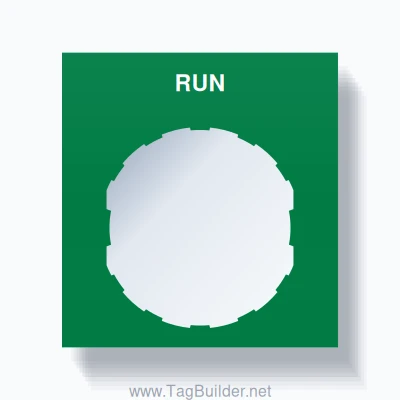 22mm Ring Tag – RUN, Single-Line Square, Schneider Electric Compatible, White on Green