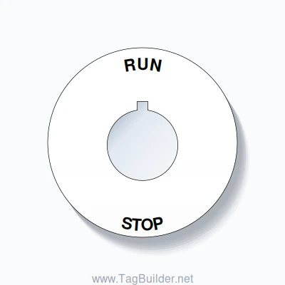 22mm Ring Tag – RUN STOP, Single-Line 60mm Round, Allen-Bradley Compatible, Black on White