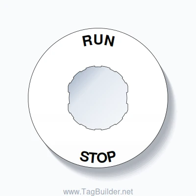 22mm Ring Tag – RUN STOP, Single-Line 60mm Round, Schneider Electric Compatible, Black on White