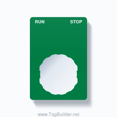 22mm Ring Tag – RUN STOP, Two-Line Rounded, Schneider Electric Compatible, White on Green