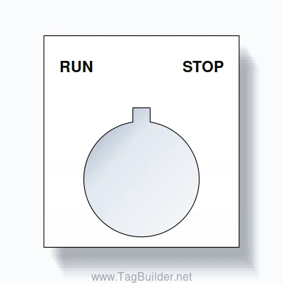 22mm Ring Tag – RUN STOP, Two-Line Square, Allen-Bradley Compatible, Black on White