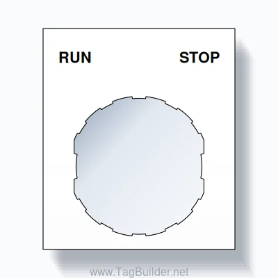 22mm Ring Tag – RUN STOP, Two-Line Square, Schneider Electric Compatible, Black on White