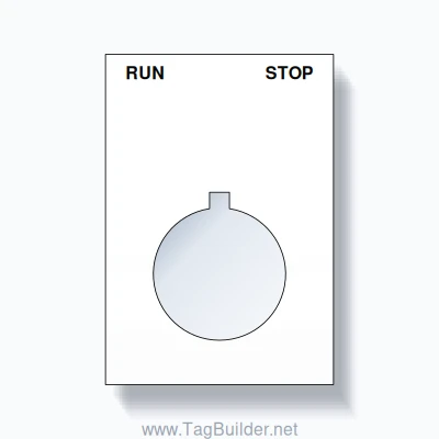 22mm Ring Tag – RUN STOP, Two-Line Squared, Allen-Bradley Compatible, Black on White