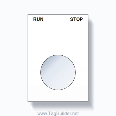 22mm Ring Tag – RUN STOP, Two-Line Squared, Black on White