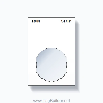 22mm Ring Tag – RUN STOP, Two-Line Squared, Schneider Electric Compatible, Black on White