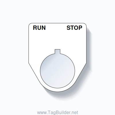 22mm Ring Tag – RUN STOP, Two-Line Traditional, Allen-Bradley Compatible, Black on White
