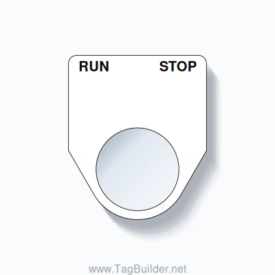 22mm Ring Tag – RUN STOP, Two-Line Traditional, Black on White
