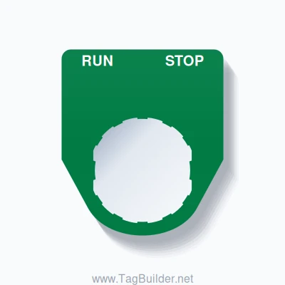 22mm Ring Tag – RUN STOP, Two-Line Traditional, Schneider Electric Compatible, White on Green