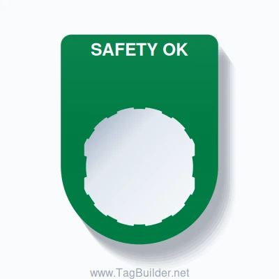 22mm Ring Tag – SAFETY OK, Single-Line Slim, Schneider Electric Compatible, White on Green