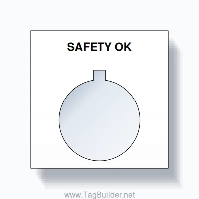 22mm Ring Tag – SAFETY OK, Single-Line Square, Allen-Bradley Compatible, Black on White