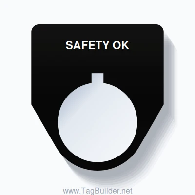 22mm Ring Tag – SAFETY OK, Single-Line Traditional, Allen-Bradley Compatible, White on Black