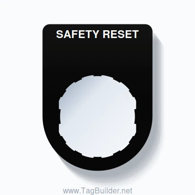 22mm Ring Tag – SAFETY RESET, Single-Line Slim, Schneider Electric Compatible, White on Black