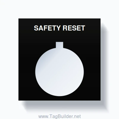 22mm Ring Tag – SAFETY RESET, Single-Line Square, Allen-Bradley Compatible, White on Yellow