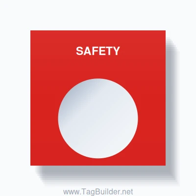 22mm Ring Tag – SAFETY, Single-Line Square, White on Red