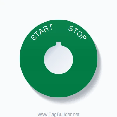 22mm Ring Tag – START       STOP, Single-Line 60mm Round, Allen-Bradley Compatible, White on Green