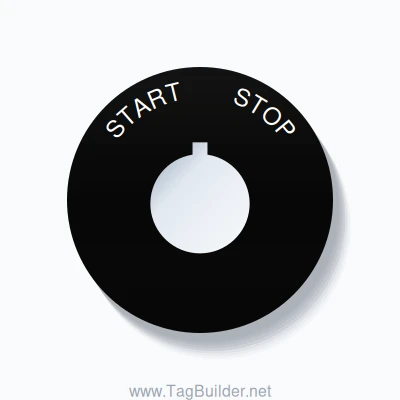 22mm Ring Tag – START       STOP, Single-Line 60mm Round, Allen-Bradley Compatible, White on Black
