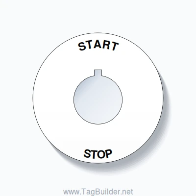 22mm Ring Tag – START STOP, Single-Line 60mm Round, Allen-Bradley Compatible, Black on White