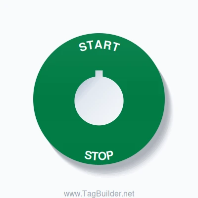 22mm Ring Tag – START STOP, Single-Line 60mm Round, Allen-Bradley Compatible, White on Green